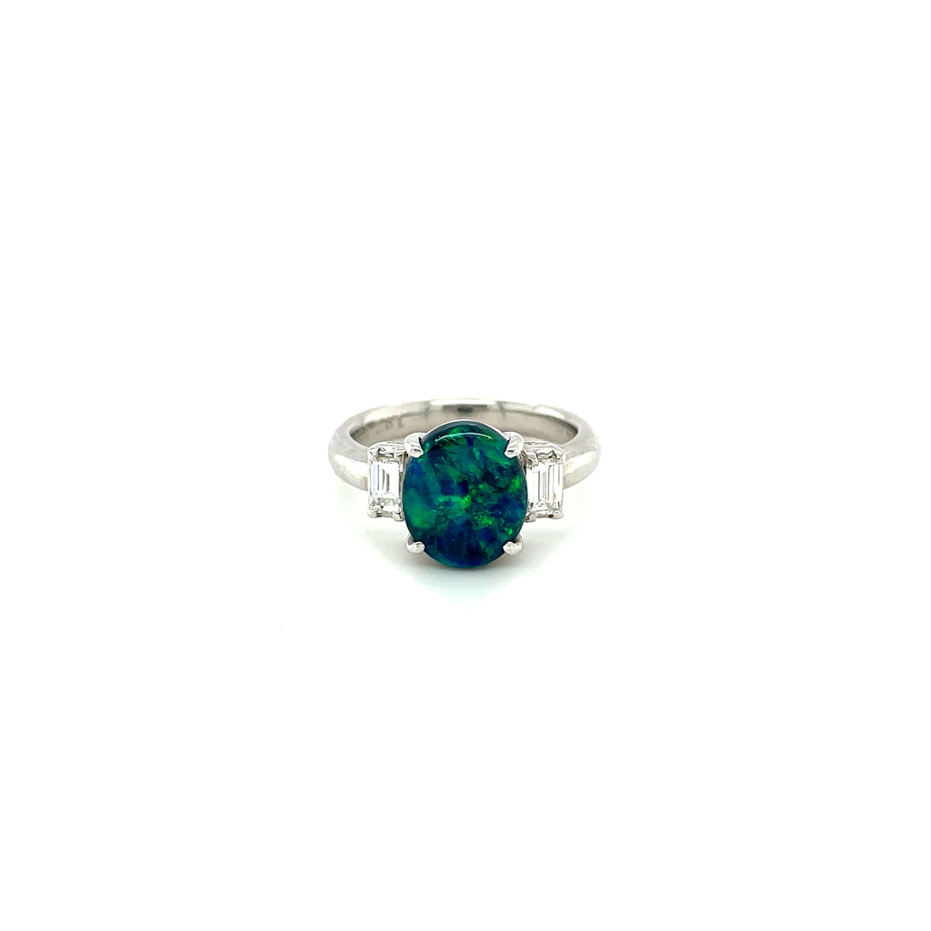 SPECIAL: Black Opal and Diamond Ring set in Platinum