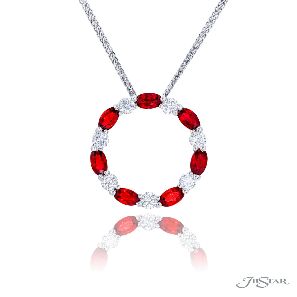 Lady's White Platinum Necklace With Round Diamonds And Oval Rubies