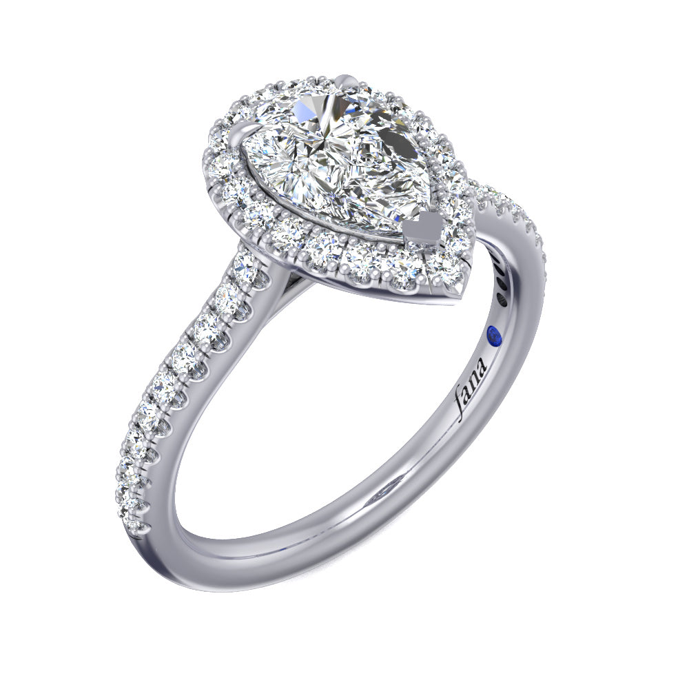 Delicate Pear Shaped Halo and Pave Band Engagement Ring
