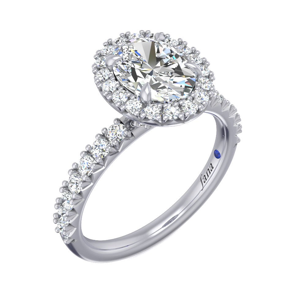 Fana Oval Halo and Round Cut with Pave Engagement Ring