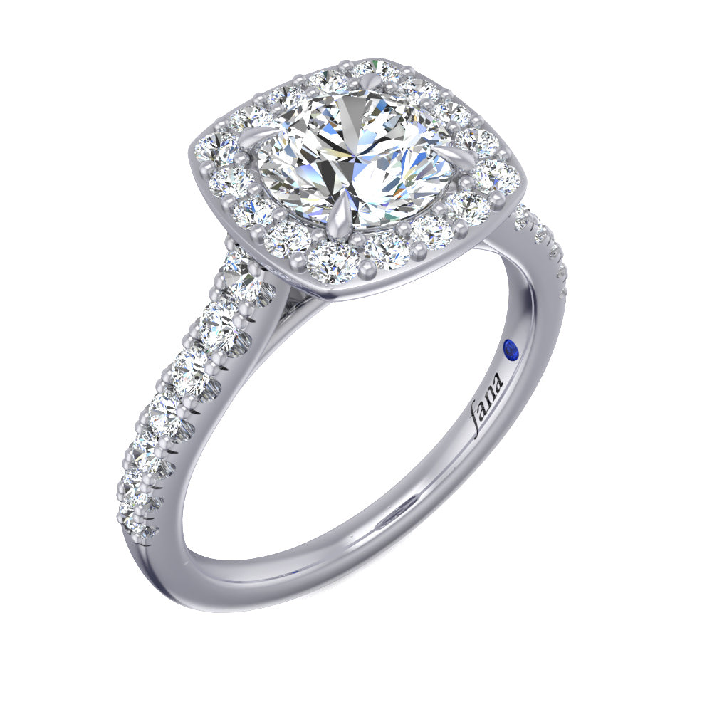 Cushion Halo and Pave Engagement Ring