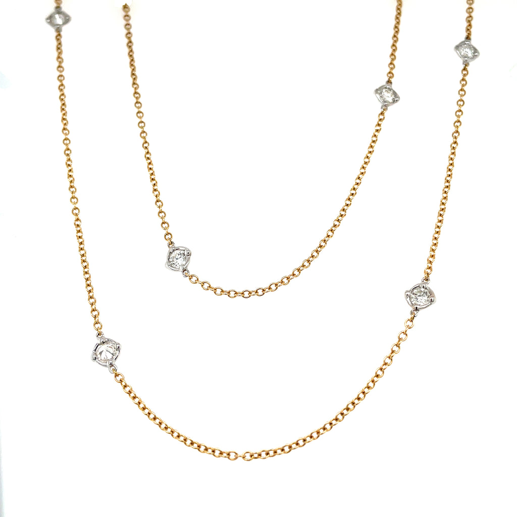 Yellow 18 Karat Necklace Length 36 With 13=1.56Tw Round Diamonds