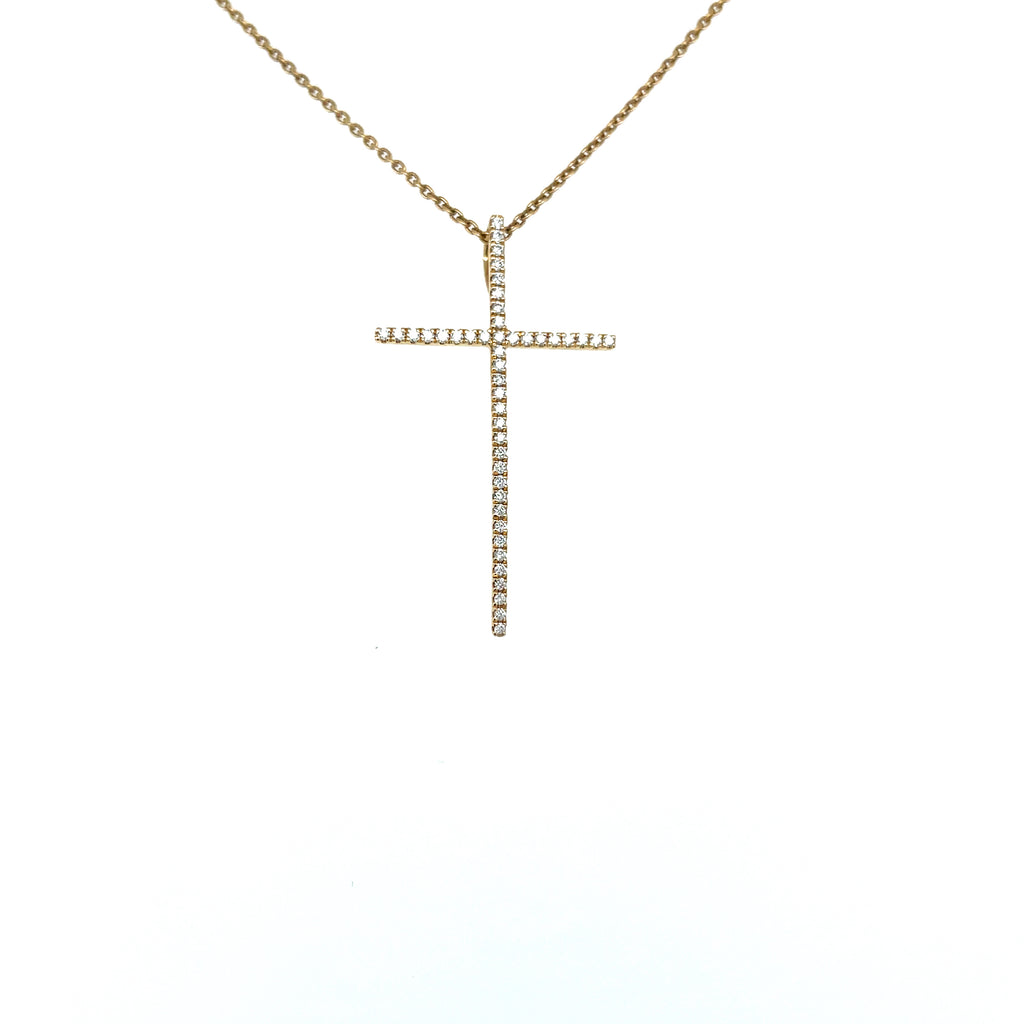 Yellow 18 Karat Cross Necklace with Diamonds