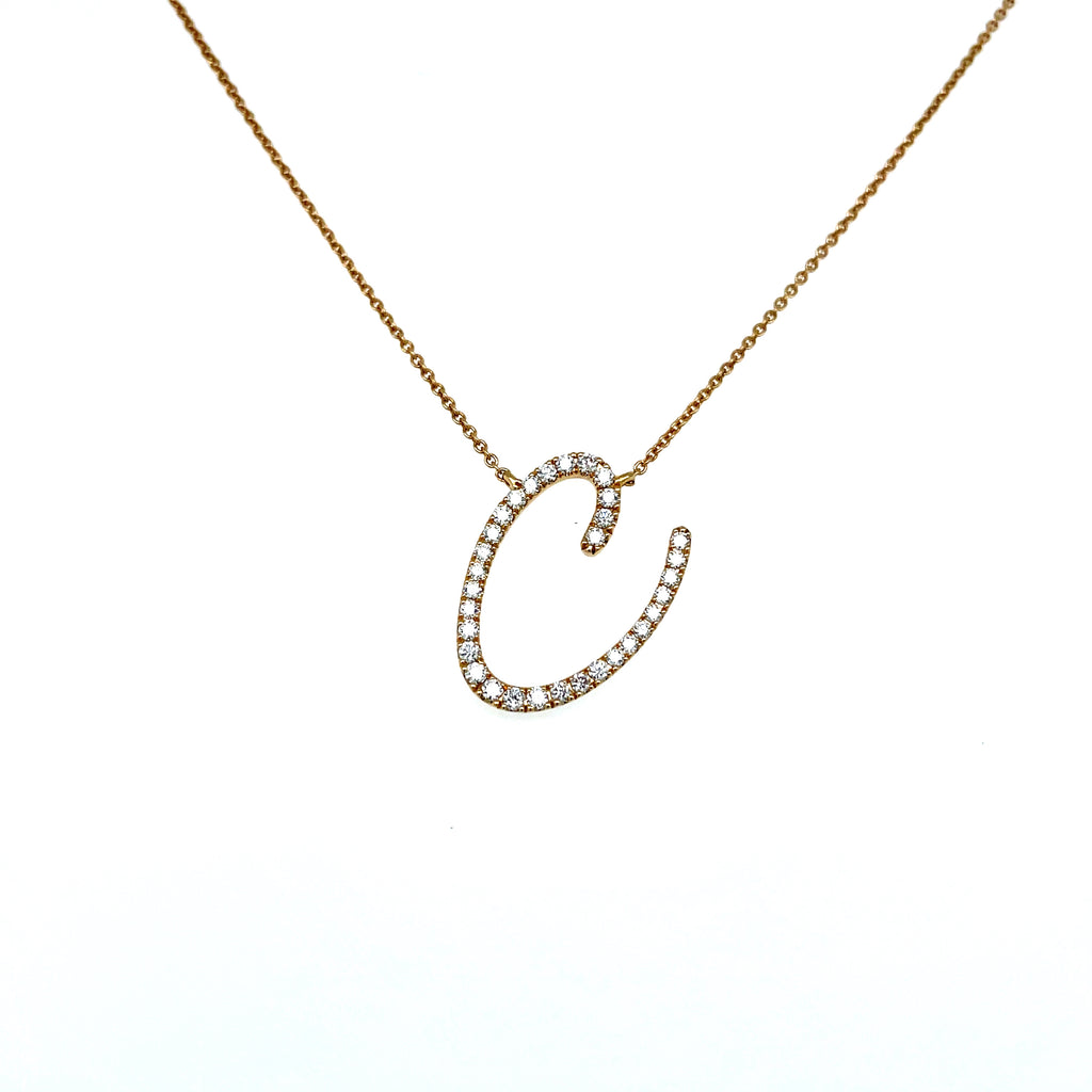 18KY "C" Inital Necklace with .30CT Diamonds