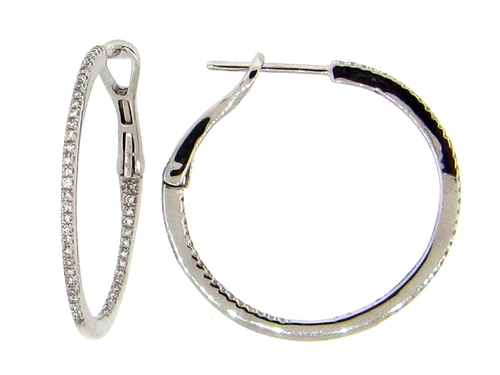 Lady's White 14 Karat Small Hoop Earrings 0.28tw Round Diamonds 26MM