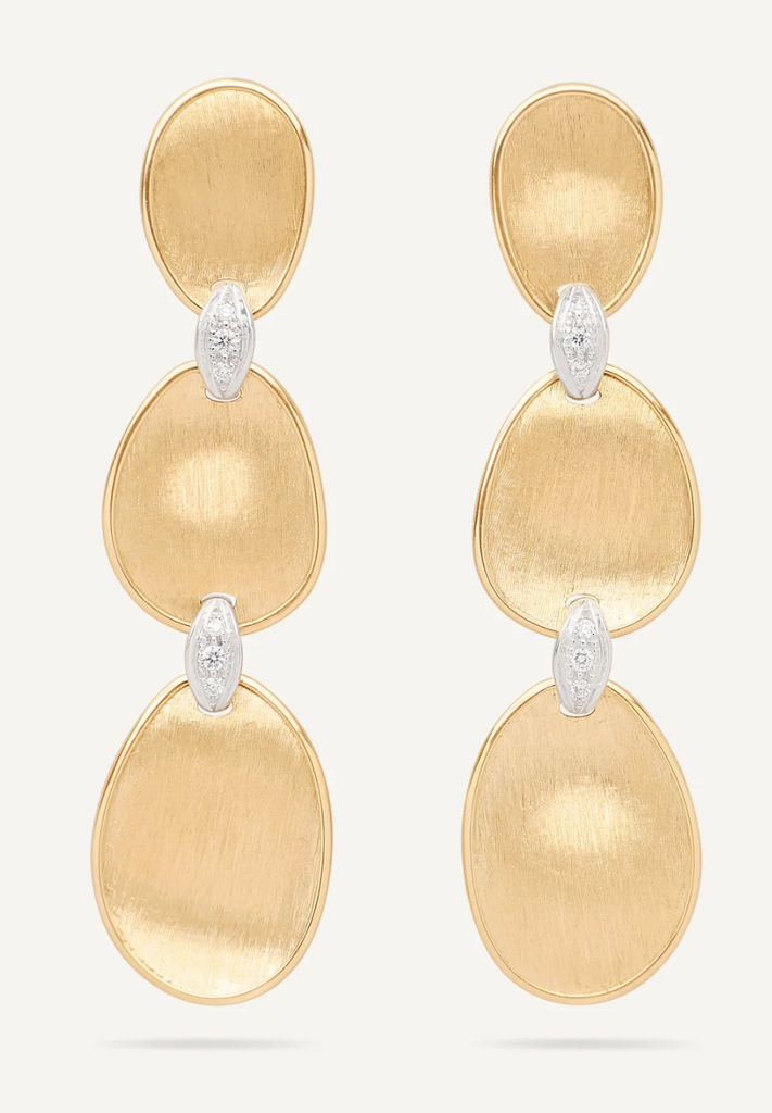 18K Yellow Gold Three-Drop Earrings With Diamond Accents