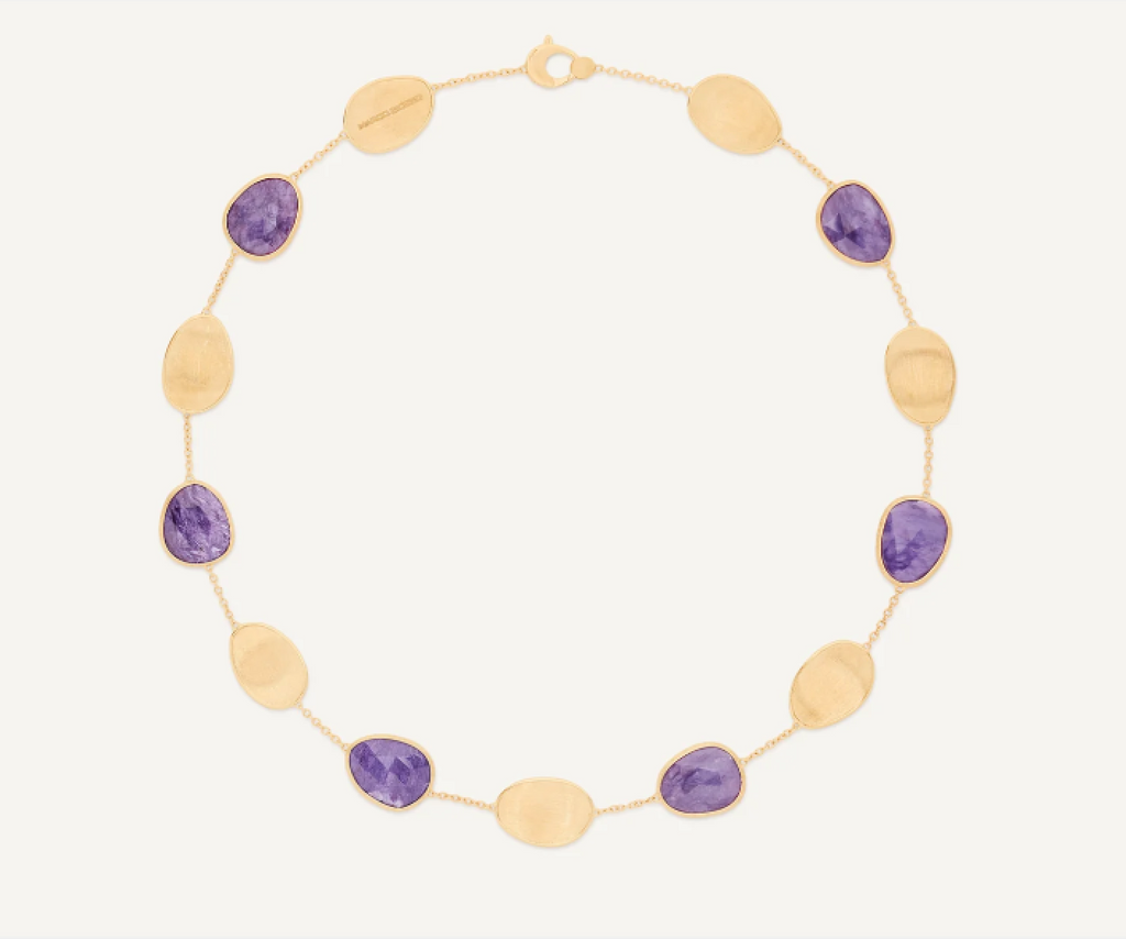 18K Yellow Gold Collar Necklace with Charoite LUNARIA