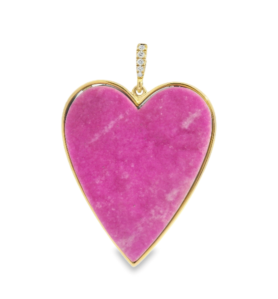 18K Yellow Gold Heart Pink Quartz And Drusy Pendant