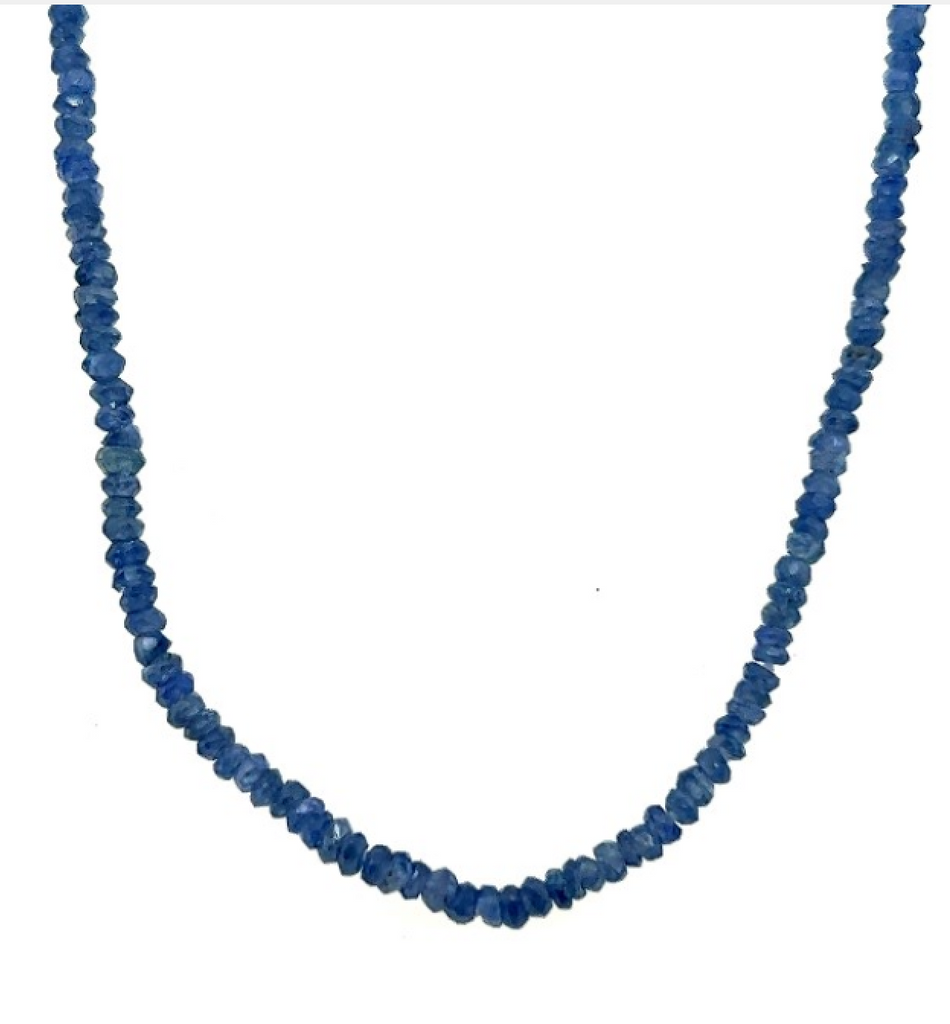 Blue sapphire mini bead necklace 17" with vermeil magnetic clasp