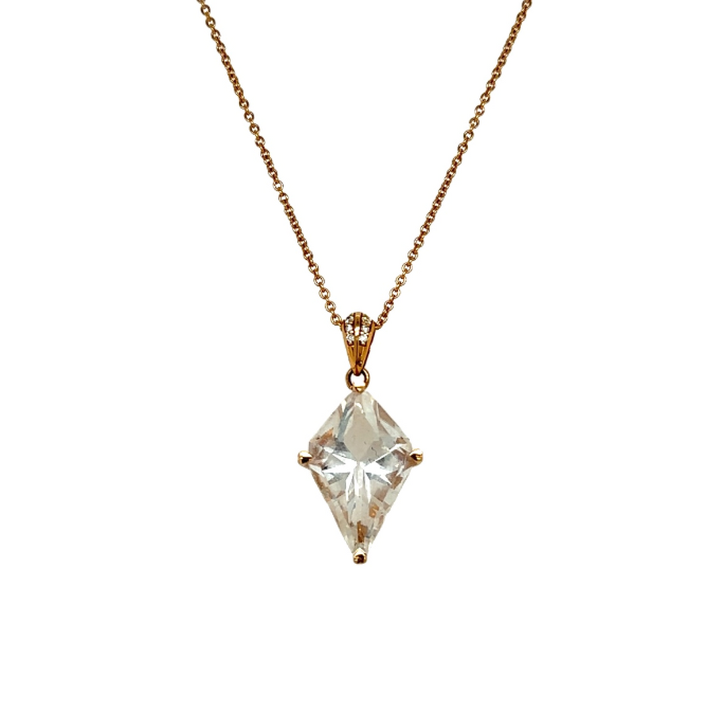 Rocks 18K Rose Gold Kite Shaped Clear Quartz Pendant Necklace
