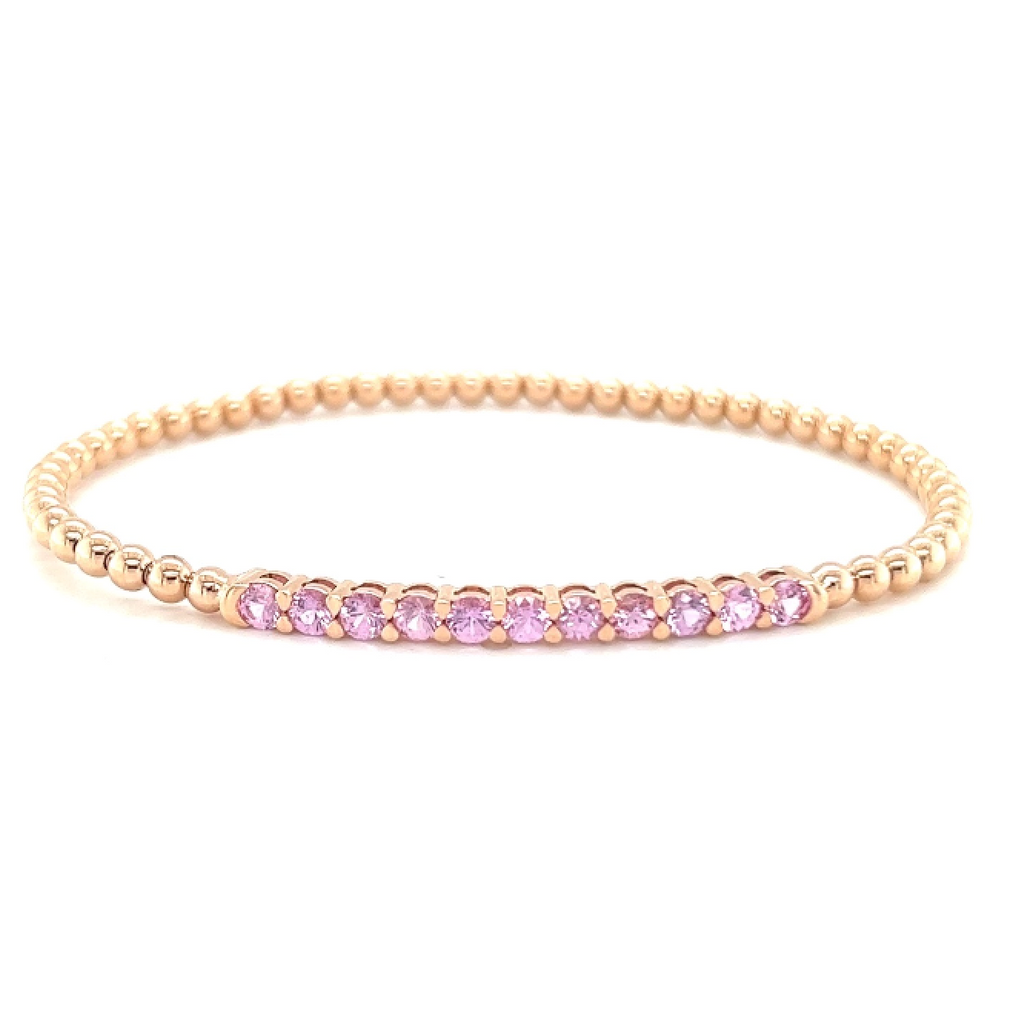 Lady's Rose 18 Karat bracelet Round Sapphires Stretch bead bracelet