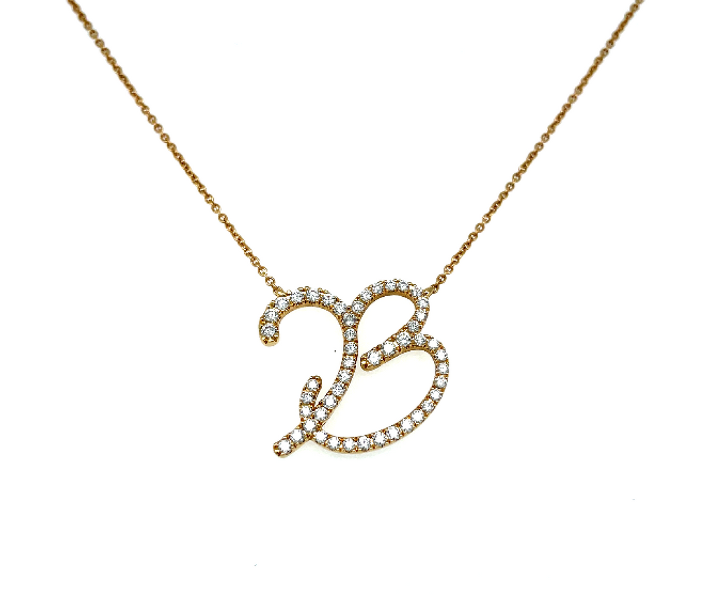 18k yellow gold initial "B" necklace with diamonds