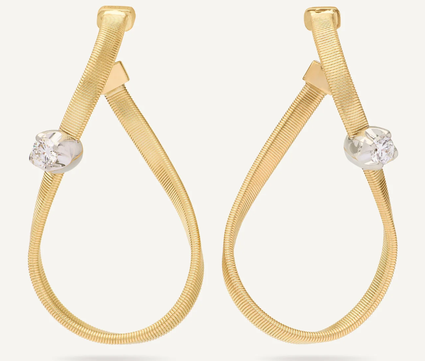 18K Yellow Gold Infinity Coil Hoops with Diamonds