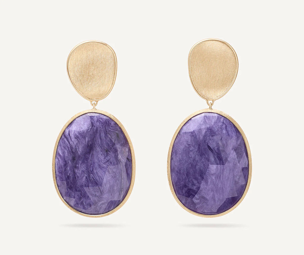 Lunaria Yellow Gold Double Drop Charoite Earrings