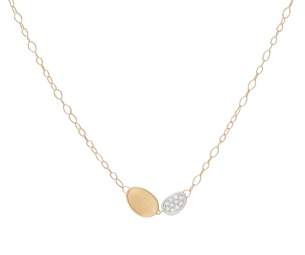 Marco Bicego Lunaria Collection Yellow Gold and Diamond Petite Double Leaf Necklace