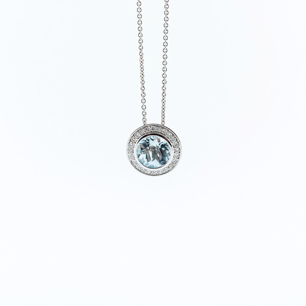 Topaz Pendant with Diamond Halo Necklace
