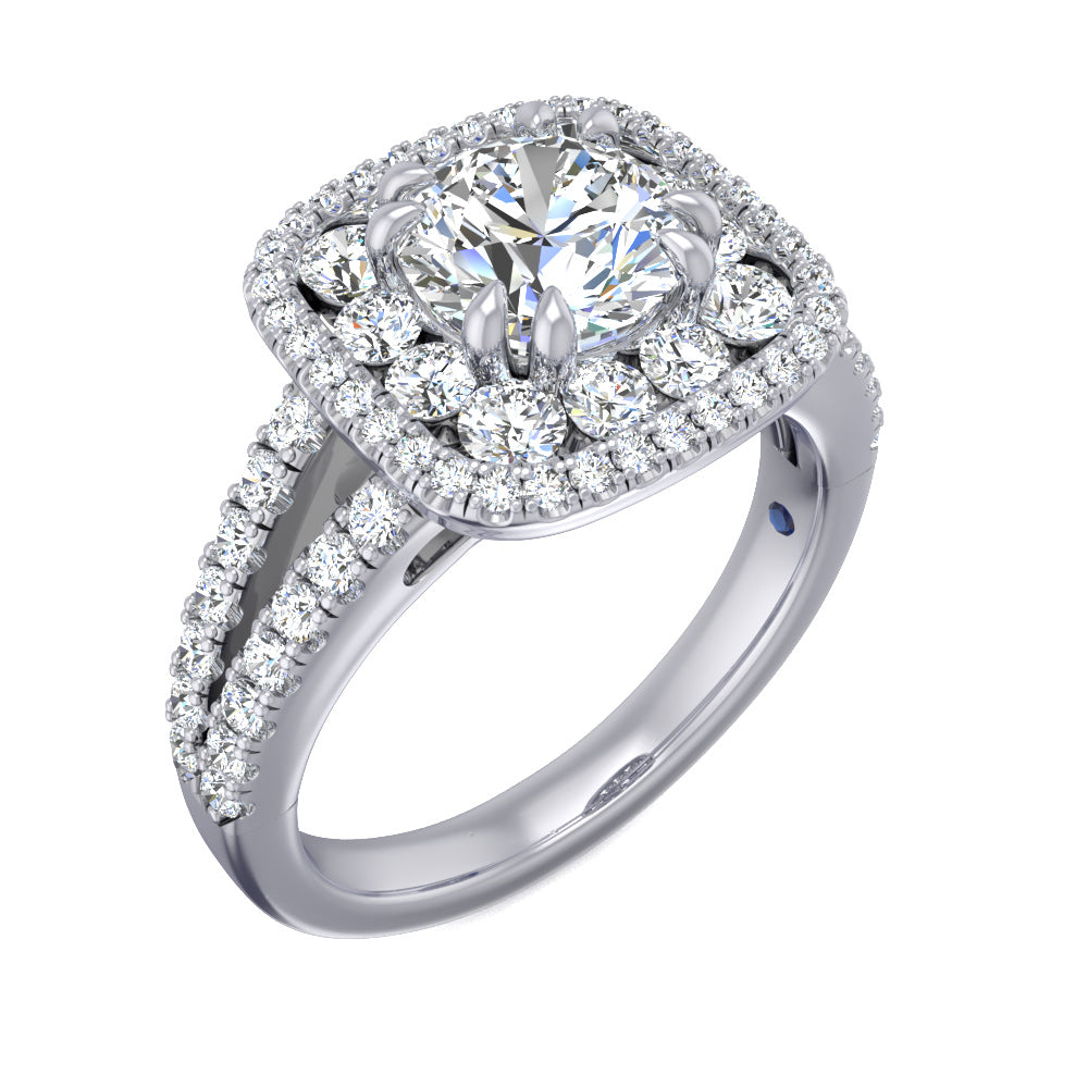 Fana Large Diamond Cushion Double Halo Engagement Ring