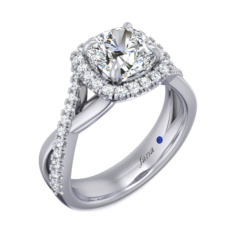 Cushion Halo with Diamond and Gold Twist Engagement Ring
