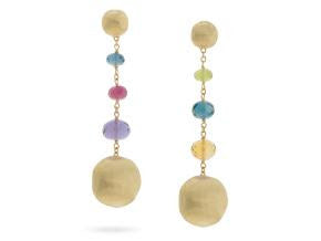 Marco Bicego Africa Color Yellow Gold and Mixed Gemstone Graduated Drop Earrings